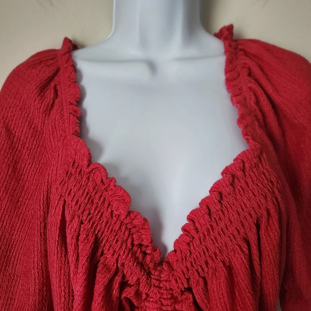Anthropologie Pilcro | Puff-Sleeved Cinched Waist Top in Rose/Tyrie - Size XL - Picture 5 of 13